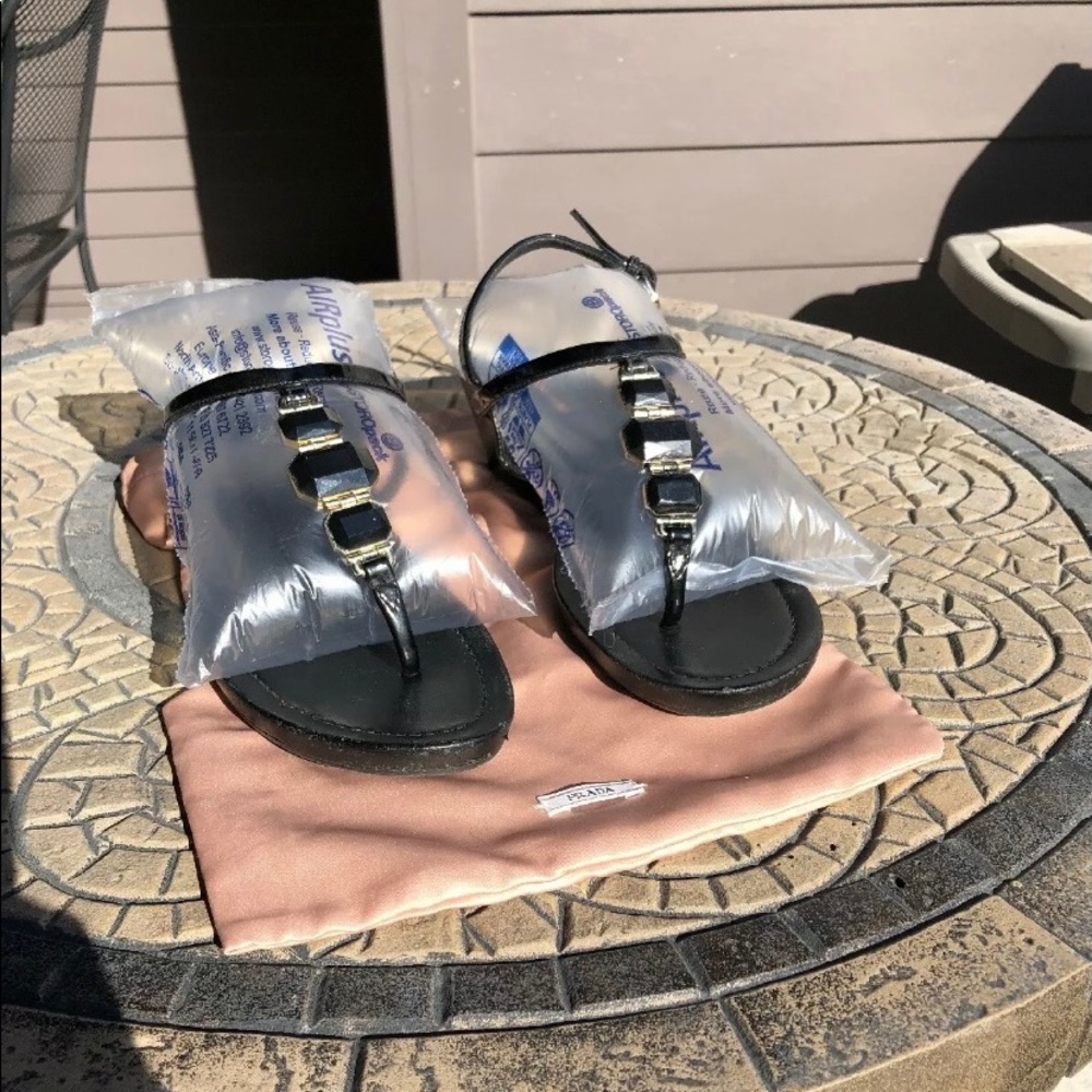Prada jeweled thong wedge leather sandals